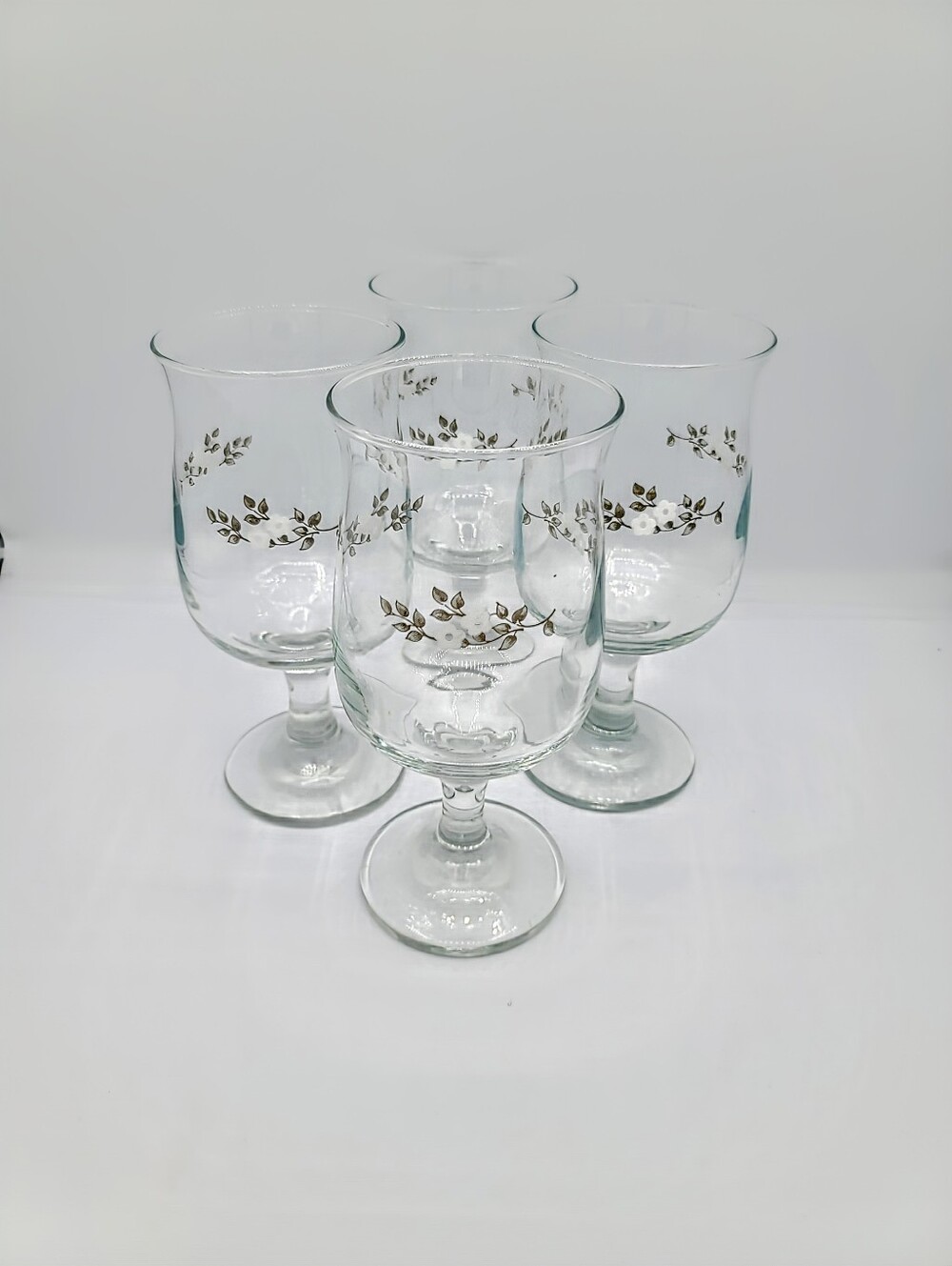 Pfaltzgraff Village Water Goblets Set of 4 Brown Floral Glasses 1970s Vintage